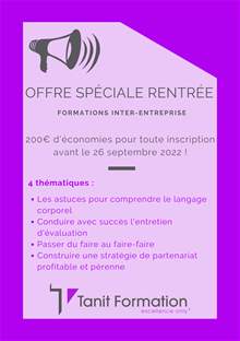 Offre spéciale rentrée : formations à prix préférentiel pour toute inscription avant le 26 septembre 2022 !